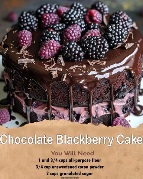 Avani Recipes | Dark Romance Chocolate Blackberry Cake | Facebook Chocolate Blackberry Cake, Avani Recipes, Blackberry Cake, Unsweetened Cocoa Powder, Black Raspberry, Cakes Cupcakes, Cake Ingredients, Unsweetened Cocoa, Chocolate Desserts