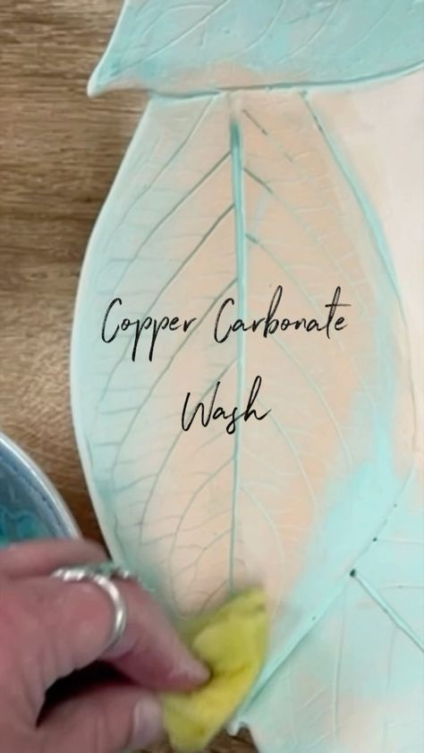 Copper carbonate can be used as a wash over bisque fired ceramic clay. You can see how dilute it is in this video. I brush it on and then… | Instagram Pottery Videos, Ceramic Bisque, The Leaf, Satisfying Video, Ceramic Clay, Being Used, Glaze, Copper, Bowl