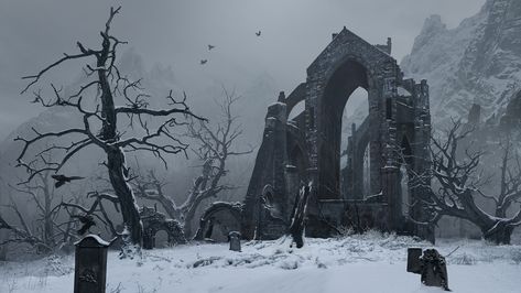 ArtStation - Gothic, Andrey Bakulin Scenery Fantasy Art, Gothic Scenery, Landscape Fantasy Art, Concept Art Environment, Gothic Landscape, Castle Landscape, Fantasy Setting, Fantasy Places, Fantasy Rpg