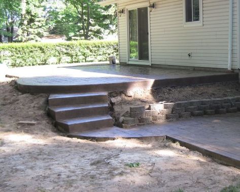 Concrete Deck Ideas, Uneven Concrete Patio, Concrete Decks, Laying Tile, Elevated Deck, Concrete Patio Ideas, Aggregate Concrete, How To Lay Tile, Concrete Deck