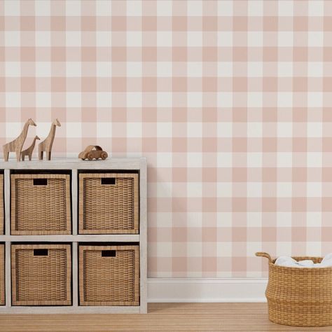 "Soft Baby Pink Farmhouse Gingham Checks Wallpaper for Girls' Bedroom. Checkered Removable Peel and Stick or Pre-Pasted Smooth Wallpaper for Girl's Bedroom, Baby Girl Nursery, Bathroom, Playroom. Easy to Apply and Eco-Friendly Wallpaper made and printed in the USA. Discover a new and effortless way to decorate your home with our removable wallpaper!  Our self-adhesive designs are perfect for renters and homeowners looking for an instant, DIY transformation to their interior space. With the same Pink Gingham Wallpaper Nursery, Checked Wallpaper Bedroom, Pink Gingham Nursery, Toddler Girl Wallpaper, Baby Girl Room Wallpaper, Pale Pink Nursery, Wallpaper Girl Nursery, Pink Toddler Rooms, Pink Gingham Wallpaper