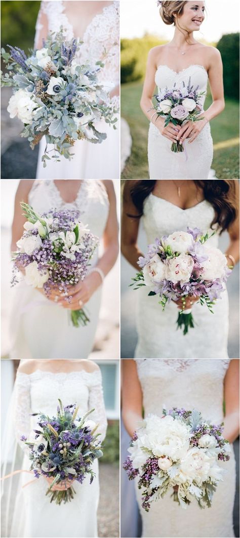 lavender and greenery eucalyptus wedding bouquets #weddings #weddingcolors #weddingideas Lilac And Greenery Wedding, Greenery And Lavender Bouquet, Wedding Bouquets Purple Lavender, Purple White Wedding Bouquet, Lavender And Eucalyptus Bouquet, Lavender Eucalyptus Bouquet, Green And Lavender Wedding, Purple And White Wedding Flowers, Purple Lavender Wedding