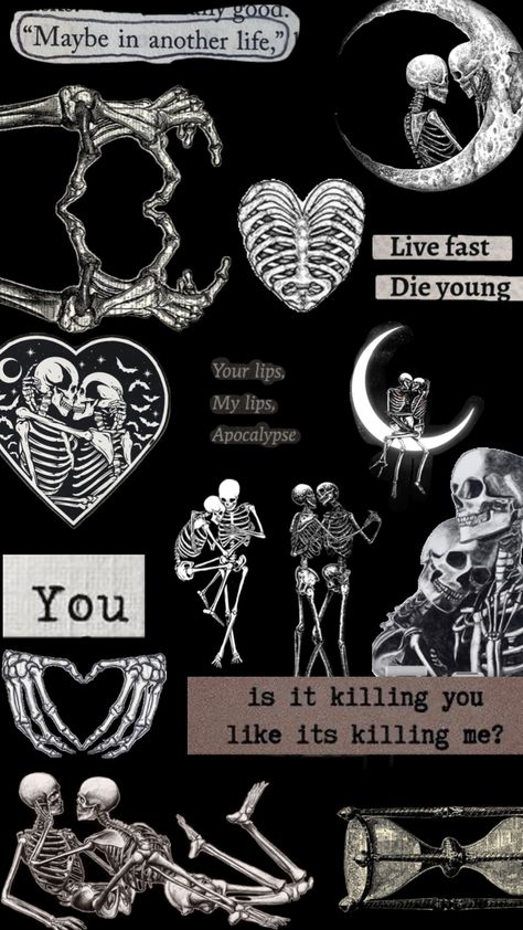 #love #skeletons #skeletonsinlove #skeletonlovers #wallpaper #lovecore #black #blacandwhite #white Love Skulls Couple Aesthetic, Grey Skeleton Wallpaper, Skeleton Flipping Off Wallpaper, Black And White Love Wallpaper, Skeletons Kissing Wallpaper, Flip Off Wallpaper, Skeleton Love Aesthetic, Lovecore Black, Skeleton Art Aesthetic