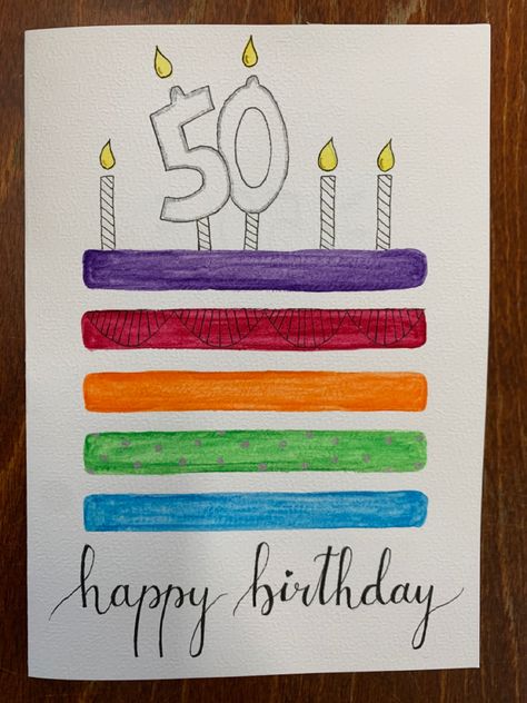 Diy 50th Birthday Card, Birthday Watercolor, Creative Birthday Cards, Cool Birthday Cards, Watercolour Card, Watercolor Birthday Cards, Fun Pictures, 50th Birthday Cards, Creative Birthday