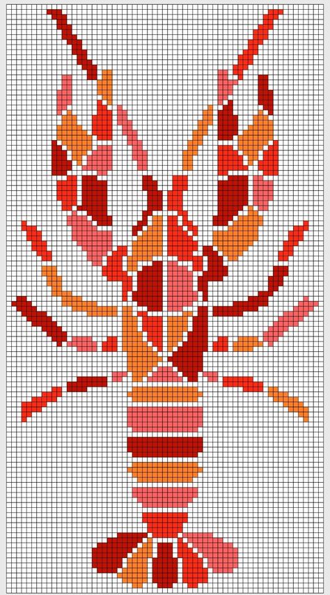 Crab Alpha Pattern, Cross Stitch Patterns Pixel, Lobster Alpha Pattern, Lobster Pixel Art, Alpha Pattern Knitting, Fish Alpha Pattern, Simple Alpha Patterns Crochet, Lobster Animal, Pixel Crochet