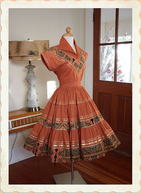 Western Pinup, Vintage Western Dress, Square Dance Outfit, Ranch Estate, Girl Group Costumes, Square Dance Dresses, Patio Dress, Vintage Western Wear, Fiesta Dress