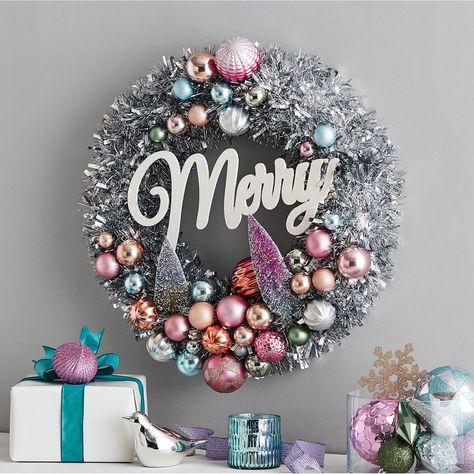 Member's Mark 24" Shatterproof Ornament Tinsel Wreath - Pink and Silver - Sam's Club Tinsel Wreath, Indoor Holiday Decor, Christmas Wreaths With Lights, Decorated Wreaths, Silver Tinsel, Shatterproof Ornaments, Easy Christmas Decorations, Xmas Wreaths, Retro Christmas