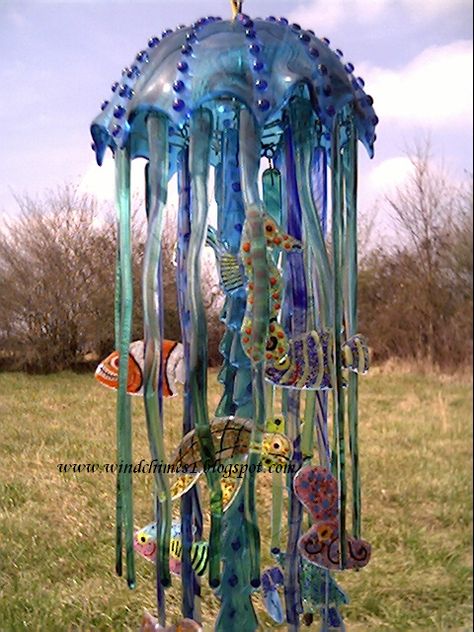 Glass Windchimes, Jellyfish Lamp, Blowin' In The Wind, Glass Wind Chimes, Craft Decor, Rain Chain, Outdoor Stuff, Jelly Fish, Art Pendant