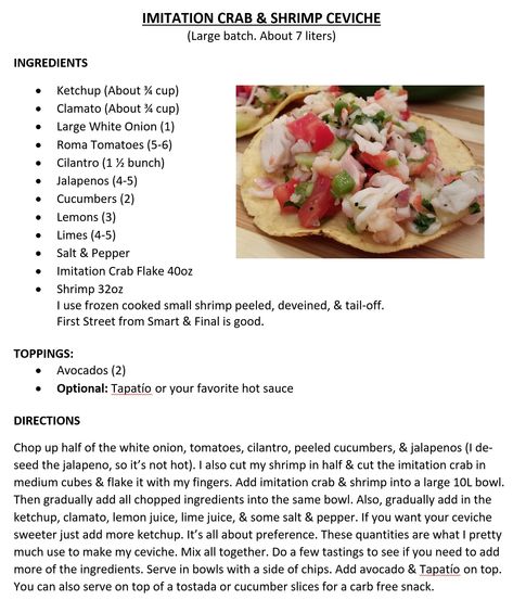 Imitation Crab & Shrimp Ceviche Crab Ceviche, Imitatation Crab Recipe Ceviche, Shrimp And Crab Ceviche Recipe, Ceviche Recipe Crab, Crab Ceviche Recipe, Best Ceviche Recipe, Delicious Family Dinners, Crab Stuffed Shrimp, Shrimp Ceviche