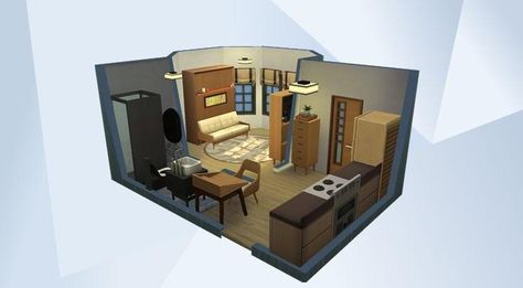 Check out this room in The Sims 4 Gallery! - Under 20k micro home tier 32 tiles floorplan for tiny home lot. Just add walls and doors to separate each rooms #32tiles #microhome #livingroom #kitchen #bathroom #tinyliving #floorplan create by #Dolphinsimmer13 #NoMoo #Nocc #Noclutter #Minimalist #shortwalls Sims 4 Micro House Floor Plans, Micro Home Sims 4, Sims4 Build, Sims 4 Gallery, Build Inspiration, Sims 4 House Plans, Sims House Plans, Micro House, Sims House Design