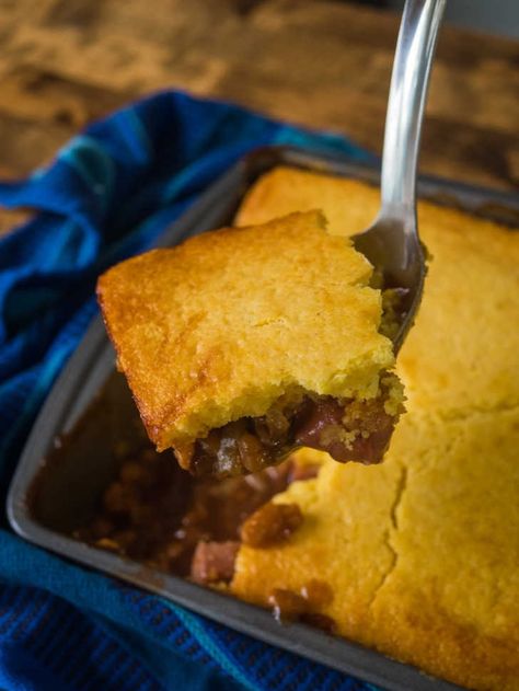 Corn Dog Casserole | 12 Tomatoes Hot Corn Casserole, Corn Dog Casserole, Chili Cheese Dog Casserole, Fluffy Cornbread, Cornbread Casserole Recipe, Cream Corn Casserole, Sweet Bbq Sauce, Corn Casserole Recipe, Cornbread Casserole