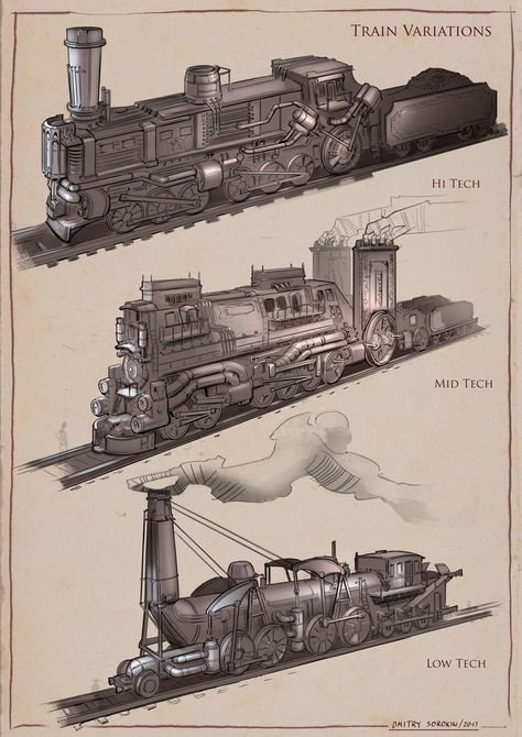 Train Design Concept, Train Concept Art, Feng Zhu Design, Feng Zhu, Steampunk Vehicle, Train Art, Entertainment Design, Steampunk Art, Steam Trains