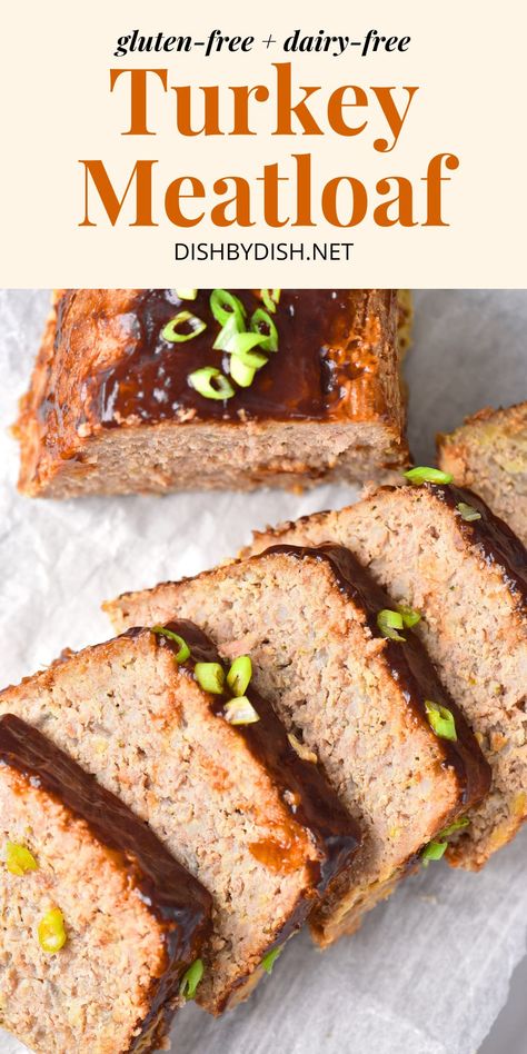 Half-sliced turkey meatloaf on parchment paper Gluten Free Turkey Meatloaf, Crockpot Dairy Free, Easter Main Dishes, Crockpot Meatloaf, Potatoes Green Beans, Gluten Free Turkey, Christmas Main Dishes, Homemade Meatloaf, Easy Main Dishes