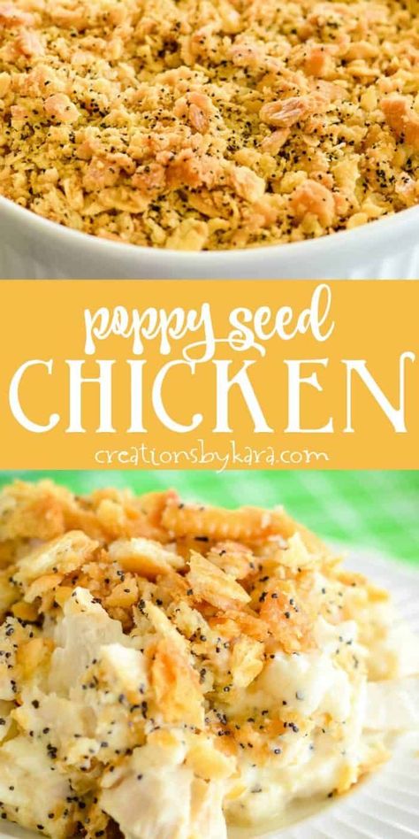 Poppy Seed Chicken Casserole recipe - this rich and creamy chicken casserole is a favorite dinner recipe that everyone loves! Tips for making the best poppy seed chicken casserole. #poppyseedchicken #poppyseedchickenrecipe #creationsbykara Poppyseed Chicken Recipe, Poppyseed Chicken, Creamy Sauce For Chicken, Poppy Seed Chicken Casserole, Chicken Casserole Dinners, Poppy Seed Chicken, Creamy Chicken Casserole, Chicken Casserole Recipe, Low Carb Meal