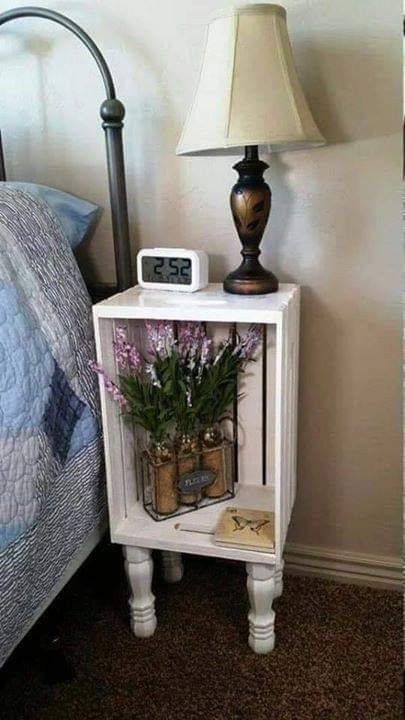 Crate Nightstand, Прикроватные Тумбочки, Diy Nightstand, Crate Furniture, Night Stand, Redo Furniture, Repurposed Furniture, Design Case, Pallet Furniture