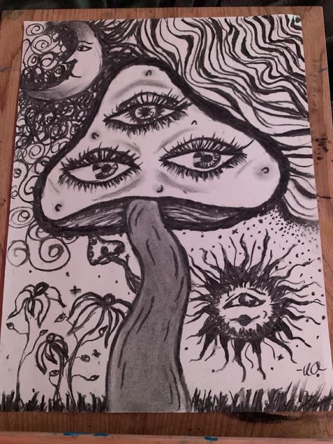 Crazy Drawings Trippy, Eyes Doodle Art, Surreal Drawing Ideas Creative, Surrealism Art Ideas Easy, Exotic Drawing Sketch, Drawing Ideas Creative Unique Nature, Cool Sketches Trippy, Grunge Art Easy, Mushroom Pen Drawing