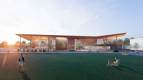 Recreation Center Concept Features Net Zero Design Strategies - Clark Nexsen Community Recreation Center, Recreation Center Design, Community Center Design, Community Space Design, Rec Center, Multipurpose Hall, Design Strategies, Center Park, Contracting Company