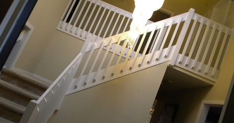 BEFORE         BEFORE            AFTER      AFTER      AFTER            AFTER       Custom Stair Replacement Doylestown PA  This customer ... 80s Staircase Remodel, Stairway Makeover, Banister Remodel, Connecticut House, Loft Railing, Raised Ranch, Stair Balusters, Kitchen Updates, Oak Stairs