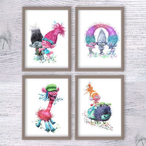 Walls Art Ideas, Trolls Art, Disney Moana Art, Kids Room Art Prints, Movie Room Decor, Wall Stencil Patterns, Walls Art, Colorful Kids Room, Girl Room Art