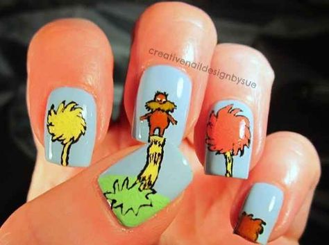 25 Insanely Cool Nail Art Designs Inspired By Books Nail Time, Creative Nail Designs, The Lorax, Cute Nail Art, Nail Polish Designs, Beautiful Nail Designs, Fabulous Nails, Unique Nails, Cute Nail Designs