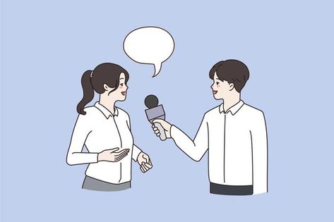 Man hold microphone speak interview smil... | Premium Vector #Freepik #vector #people #woman #man #character Smiling Woman, Vector People, Women Talk, Girl Thinking, Man Character, Smile Girl, Street Dance, Woman Standing, Happy Women