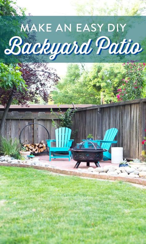 This easy DIY backyard patio is a perfect weekend project for your home! Check out the full tutorial to lay a simple brick patio and add backyard decor. It's a great project if you're on a budget or looking for beautiful ideas on the cheap. See our simple method for laying brick pavers! #backyardpatio #backyardideas #backyarddiy Cheap Backyard Makeover Ideas, Taman Diy, Diy Backyard Patio, Brick Patio, Cheap Backyard, Restaurant Patio, Backyard Garden Landscape, Desain Lanskap, Garden Wallpaper