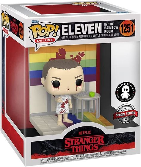 Hawkins, Indiana is harboring dangerous and supernatural secrets. Bring home the happenings, characters, and breakthrough moments of Stranger Things with your own exclusive Pop! Deluxe Eleven in the Rainbow Room. Vinyl figure is approximately 6.25-inches tall. Pop Stranger Things, Игрушки Funko Pop, Stranger Things Funko Pop, Funko Pop Dolls, Pop Characters, Funk Pop, Stranger Things Girl, Funko Pop Collection, Pop Vinyl Figures