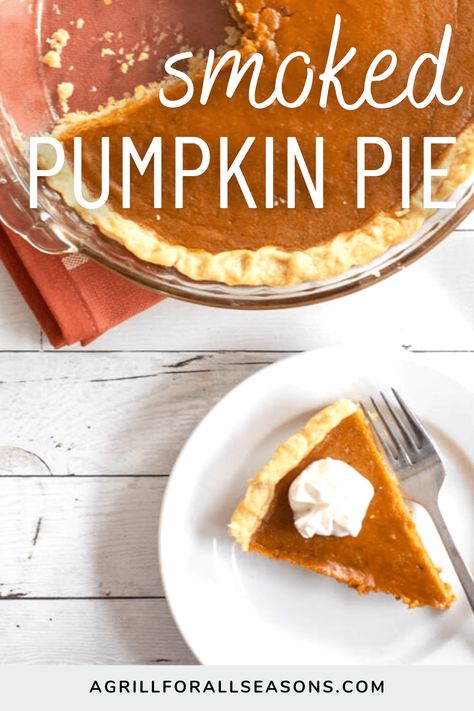 Smoked Pumpkin Pie is the perfect holiday treat. It's an easy and flavorful dessert that you can pile high the whipped cream without feeling guilty at all. The flaky crust paired with the creamy pumpkin pie filling will have you wanting a second piece. Smoked Pumpkin, Creamy Pumpkin Pie, Bbq Desserts, Leftover Pumpkin, Traeger Recipes, Joy Filled Eats, Feeling Guilty, Pumpkin Pie Filling, Flaky Crust