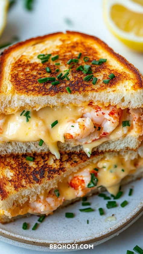 Craving something special? Try this Lobster Grilled Cheese Sandwich! It’s as easy as layering lobster meat with melty cheese and a creamy lemon mayo for a sandwich that’s both luxurious and simple. Perfect for those who love good grilled cheese recipes. Save this for later and check out 50+ recipes on the blog! Thanksgiving Leftover Grilled Cheese, Lobster Sandwich Ideas, Lobster Grilled Cheese Sandwich, Recipes With Lobster, Lobster Sandwich Recipe, Lobster Meat Recipes, Crab Grilled Cheese, Fontina Grilled Cheese, Good Grilled Cheese