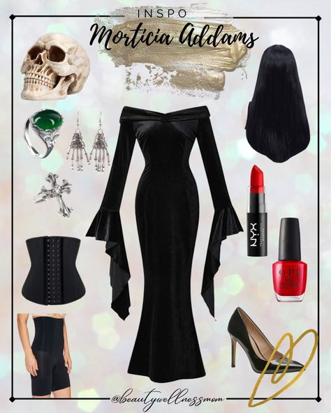 Addams Family Morticia Costumes, Morticia Addams And Wednesday, The Addams Family Halloween Costumes, Morticia Addams Clothes, Morticia Adams Outfits, Halloween Costume Morticia Addams, Morticia Addams Outfit Ideas, Morticia Addams Costume Ideas, Morticia Costume Diy