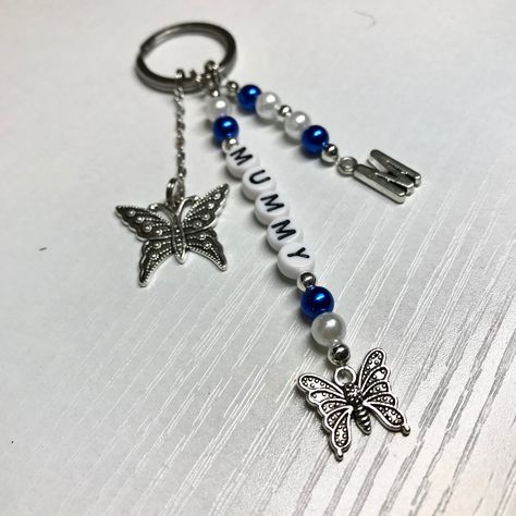 These pretty butterfly beaded keychain can be personalised with any name or word and an initial of your choice.  Making this the perfect gift your a loved one, family member, friend or a treat for yourself. Its the perfect gift for any occasion The length of the keychain will vary depending on the number of letters you would like, if a short name I will add extra colour/silver beads. If you have any questions or custom orders please feel free to message me. Bead Keyring, Short Names, Bead Keychain, Pretty Butterfly, Beaded Keychain, Keychain Handmade, Beaded Keychains, Personalized Keychain, Gifts For My Sister