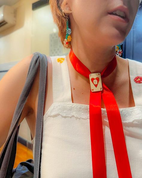 How I Like To Wear My Bolo Tie—a love letter to NYC♥️ My current fav accessory is my bolo tied up with a ribbon🤭 It’s so simple but so cute?? & adds a lil extra 🎀dainty🎀 vibe😌✨ Highly recommend, && tap to sh0p!! #innerpeachdesign Epic Clothes, Tie Outfit, Thrifted Fashion, Thrift Fashion, Bolo Ties, Funky Outfits, Hair Flip, A Love Letter, Cool Ties