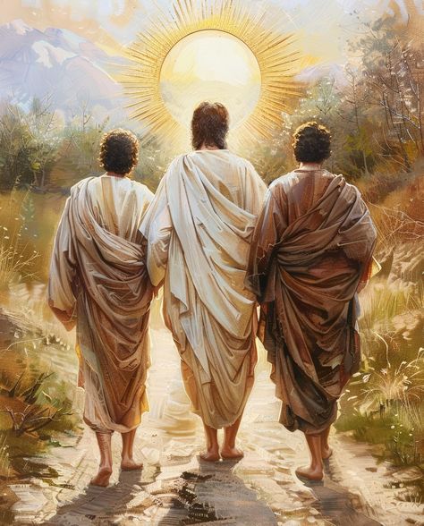 Now that same day two of them were going to a village called Emmaus, about seven miles from Jerusalem. They were talking with each other about everything that had happened. As they talked and discussed these things with each other, Jesus himself came up and walked along with them; but they were kept from recognizing him. -Luke 24:13-16 On the road of life, we are often graced with the presence of the Savior before we recognize Him. “Road to Emmaus,” inspired by Luke 24:13-35, shows the risen... The Road To Emmaus, Walk To Emmaus, Faith Aesthetic, Walking With Jesus, Risen Christ, Road To Emmaus, Jesus Walking, Comforting Words, Walk With Jesus