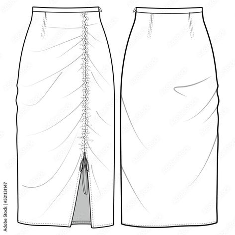 Download Women Below Knee Length Side Gathered Drawstring Skirt Front and Back View fashion illustration vector, CAD, technical drawing, flat drawing. Stock Vector and explore similar vectors at Adobe Stock. Drawstring Technical Drawing, Maxi Skirt Technical Drawing, Technical Drawing Skirt, Skirts Drawing, Analytical Drawing, Long Tight Skirt, Skirt Drawing, Pencil Skirt Fashion, Low Waist Skirt