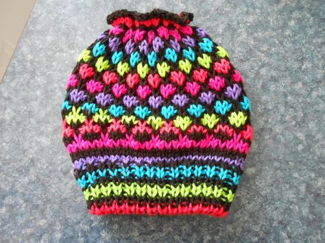 Messy Bun Hat in Red Heart Super Saver Neon Stripes Red Heart Neon Stripes Crochet Patterns, Messy Bun Hats, Heart Neon, Stripe Crochet, Crochet Loom, Crazy Crochet, Loom Knitting Projects, Red Heart Patterns, Yarn Ideas