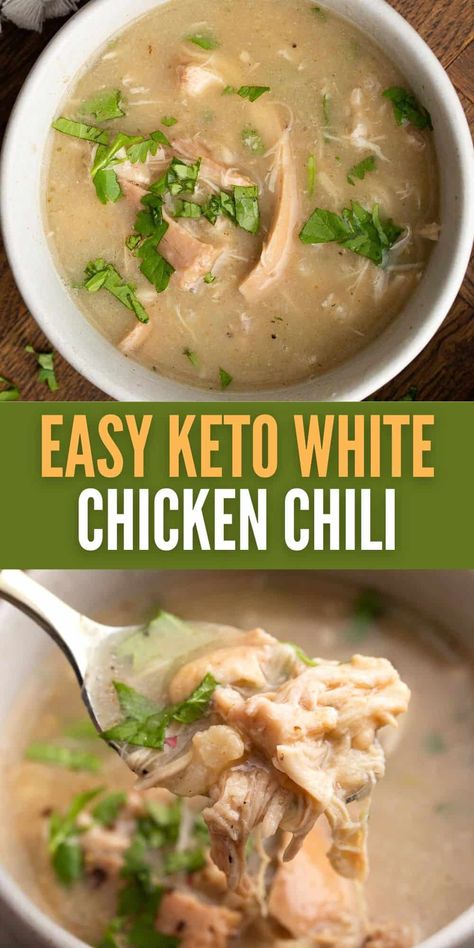 This keto white chicken chili is thick, creamy, and unbelievably satisfying. It's delicious low carb chili recipe that my whole family loves, and yours will too. Guaranteed! Keto Dinners Chicken, Keto White Chicken Chili, Crockpot Recipes Chicken, Strict Keto, Dinners Chicken, White Hen, Easy Crockpot Chicken, Stew Chicken Recipe, Keto Dinners