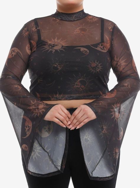 Whimsigoth Wardrobe, Mesh Top Plus Size, Cosmic Aura, Twofer Top, Celestial Shirt, Plus Size Hot, Natural Essence, Sheer Mesh Top, Plus Size Looks