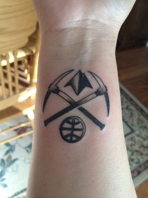 #Nuggets #Pickaxe #tattoo Denver Nuggets Tattoo, Pickaxe Tattoo, Basketball Tattoos, Spiderman Tattoo, Giant Bean Bag Chair, Z Tattoo, Denver Nuggets, Deathly Hallows Tattoo, Axes