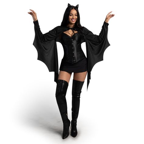 PRICES MAY VARY. Super Value Pack: The set includes 1 black wing cape and 1 bat ear headband. Transform into a captivating Midnight creature with this stunning bat shrug Premium Quality: Made of 100% polyester and safety test approved, our bat shrug ensures comfort and durability. The black color adds the atmosphere of mystery and elegance to your costume Versatile Occasions: Perfect for Halloween dress-ups, costume parties, Halloween night events, bat wing women cosplay parties, theme parties, Bat Wing Cape, Batgirl Halloween Costume, Wing Cape, All Black Halloween Costume, Bat Halloween Costume, Headband Costume, Black Halloween Costumes, Bat Costume, Clever Halloween Costumes