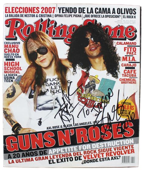 This Autographed Magazine  has been Personally Signed by Axl Rose & Slash of Guns N' Roses. This ite Slash Gnr, Axl Rose Slash, Rolling Stone Magazine Cover, Rolling Stone Magazine, Rock Band Posters, Duff Mckagan, 80s Men, Stone Roses, Rolling Stones Magazine