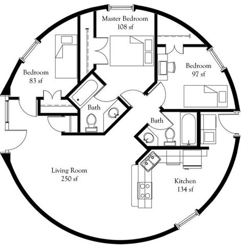 Image: Ariel II —smaller monolithic dome floor plan Monolithic Dome Homes, Grain Bin House, Round House Plans, Circle House, Yurt Home, Casa Hobbit, Silo House, Geodesic Dome Homes, Dome Home