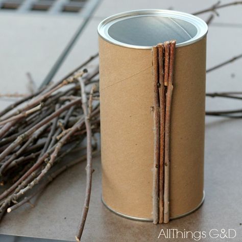 DIY Painted Twig Vase Diy Fall Decor Vases, Library Magic, Twigs Diy, Pottery Barn Lamps, Light Up Canvas, Painted Crafts, Twig Crafts, Door Mat Diy, Twig Art