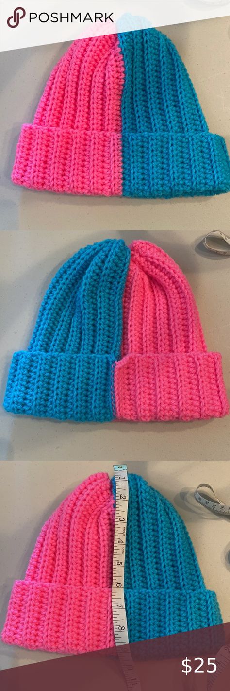 Crochet Beanie Split Color Crochet Split Beanie, Split Color Crochet Beanie Pattern, Crochet Pieces, Crochet Beanie Pattern, Winter Blue, Stretch Back, Fun Crochet, Beanie Pattern, Crochet Handmade