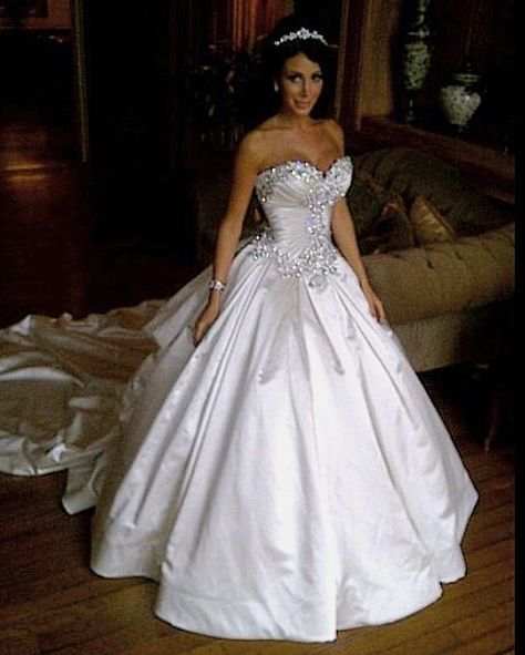 2000s Wedding, Jennifer Stano, Satin Ball Gown Wedding Dress, Pnina Tornai Wedding Dress, Beautiful Ball, Satin Bridal Gowns, Bling Wedding Dress, Cheap Gowns, Satin Ball Gown