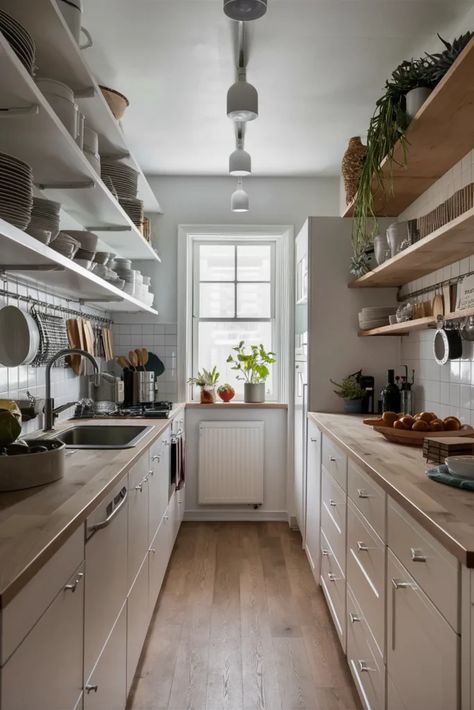 Small Galley Kitchen Layout, Cozy Apartment Kitchen, Wide Galley Kitchen, Small Galley Kitchen Remodel, Ivy Kitchen, Galley Kitchen Ideas, Cabinet Solutions, Galley Kitchen Layout, Small Galley Kitchen