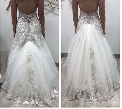 Dress Bussell, Adding A Bustle To A Wedding Dress, Bussel On Wedding Dress, Bustled Wedding Dress, Mermaid Bustle Wedding Dress, Wedding Bustle, Wedding Dress Alterations Before After, How To Bussel A Wedding Dress Diy, A Line Wedding Dress Bustle