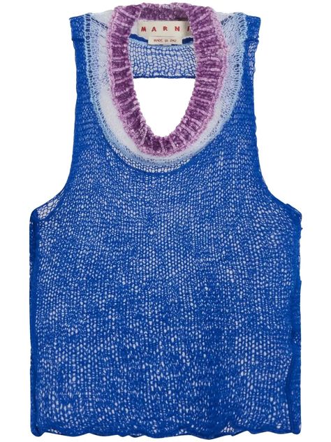 Marni cut-out Detail Knitted Top - Farfetch Contrasting Trim, Sweater Vest Women, Knitted Tops, Knitted Top, Diy Knitting, Indie Fashion, Knitwear Tops, Sweater Design, Soft Wool