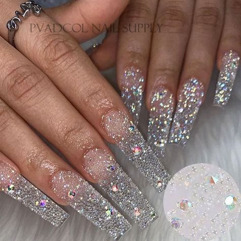 Pixie Crystal Nails, Pixie Nails, Caviar Nails, Micro Beads, Nails Design With Rhinestones, Nail Art Rhinestones, Diamond Nails, Art Halloween, Crystal Nails