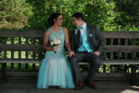 Teal Prom Couple, Turquoise Prom Couple, Sky Blue Prom Couple, Powder Blue Prom Couple, Prom Flowers Bouquet Turquoise Dress, Suit Couple, Formal Couple, Grey Tux, Prom 2016