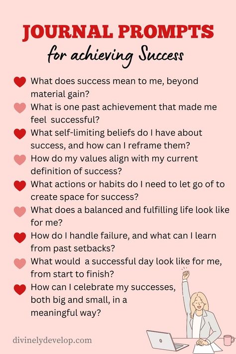 Pin these insightful journal prompts for success that will help you understand how you see success  and what you can do to achieve it faster and better! Success is more than material gain. It is about how we feel on a daily basis, and how our life relates to our values.   Write down the answers to these powerful journal prompts, and delve deep into your goals and dreams.   Full article on True Meaning of Success available at the link ❤️ Success Journal Prompts, How To Write Down Your Goals, Meaning Of Success, Success Journal, Write Down Your Goals, Journaling Tips, Healing Journaling, Daily Journal Prompts, Definition Of Success